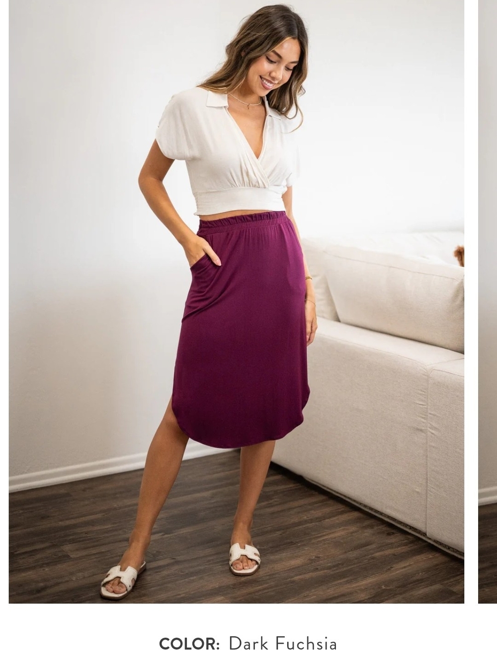 Sozy Dark Fuchsia Pull-On Midi Skirt with Pockets